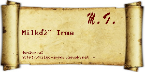 Milkó Irma névjegykártya